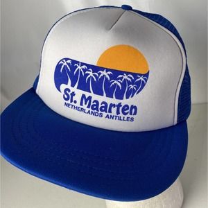 Vintage St Maarten Netherlands Antilles Hat Cap Truckers Mesh Snapback Vacation